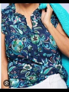 Talbots Navy Floral Print Women's Blouse - Sleeveless - Small